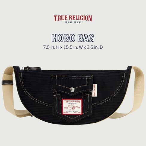 True Religion Women's Shoulder Bag Purse, Corduroy Soft Hobo Handbag with Adjustable Removable Strap in Saudi Arabia