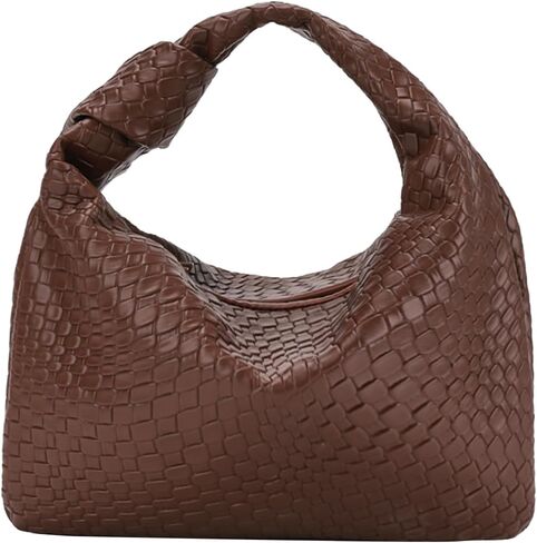 Women’s Woven Hobo Bag Faux Leather Zipper Handbag, Knot Strap Ruched Clutch Purse for Party Wedding Everyday Use in Saudi Arabia