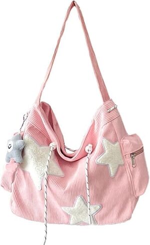 Cute Tote Bag Women Corduroy Tote Bag Aesthetic Messenger Bag Cute Shoulder Bag Y2K Hobo Bag in Kuwait