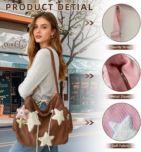 Cute Tote Bag Women Corduroy Tote Bag Aesthetic Messenger Bag Cute Shoulder Bag Y2K Hobo Bag in Kuwait