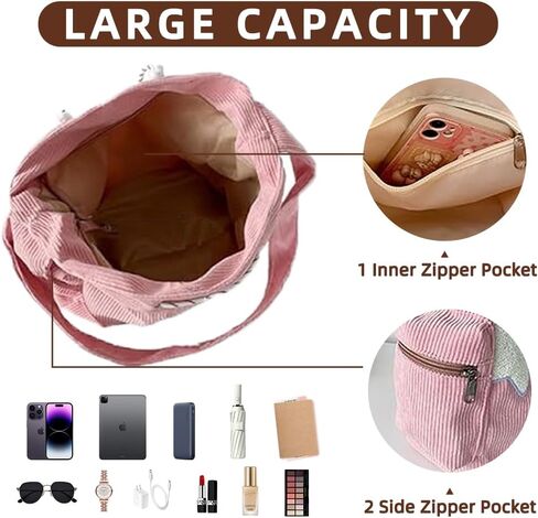 Cute Tote Bag Women Corduroy Tote Bag Aesthetic Messenger Bag Cute Shoulder Bag Y2K Hobo Bag in Kuwait
