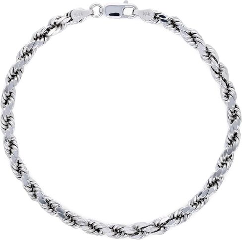 Nuragold 10k White Gold 4mm Rope Chain Diamond Cut Bracelet (7"-9") Italian Jewelry for Men & Women in Saudi Arabia