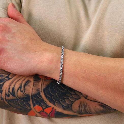 Nuragold 10k White Gold 4mm Rope Chain Diamond Cut Bracelet (7"-9") Italian Jewelry for Men & Women in Saudi Arabia