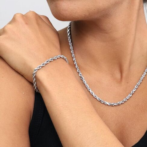 Nuragold 10k White Gold 4mm Rope Chain Diamond Cut Bracelet (7"-9") Italian Jewelry for Men & Women in Saudi Arabia