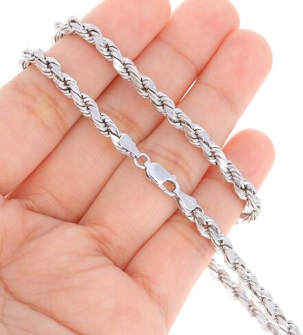 Nuragold 10k White Gold 4mm Rope Chain Diamond Cut Bracelet (7"-9") Italian Jewelry for Men & Women in Saudi Arabia