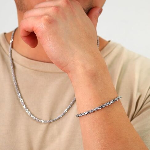 Nuragold 10k White Gold 4mm Rope Chain Diamond Cut Bracelet (7"-9") Italian Jewelry for Men & Women in Saudi Arabia