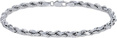 Nuragold 10k White Gold 4mm Rope Chain Diamond Cut Bracelet (7"-9") Italian Jewelry for Men & Women in Saudi Arabia