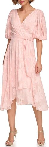 DKNY womens Short Puff Sleeve Scuba Crepe Faux Wrap Dress in Saudi Arabia