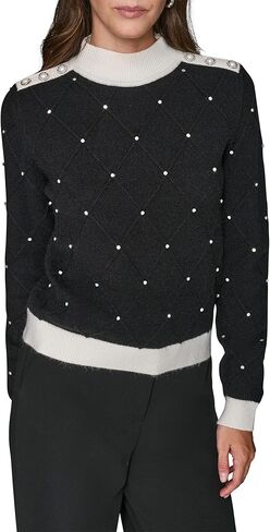 Karl Lagerfeld Womens Long Sleeve Mock Neck Crystal Detail Elevated Sweater in Saudi Arabia