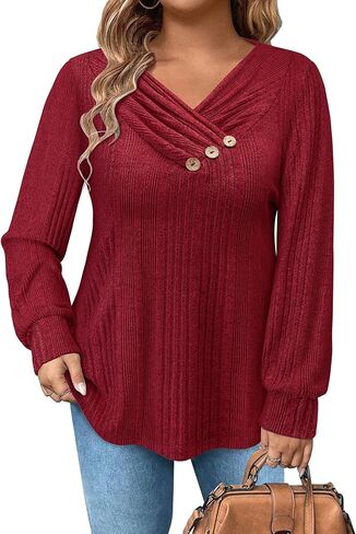 Womens Plus Size Sweaters Dressy Casual V Neck Long Sleeve Loose Fall Fashion Sweatshirts Pullover in Saudi Arabia