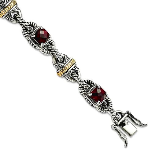 JewelryWeb 925 Sterling Silver Oxidized Box Catch Closure With 14k 5.71Rhodilite Garnet 7.25inch Bracelet 9.25mm Wide Link-Bracelet for Women in Saudi Arabia