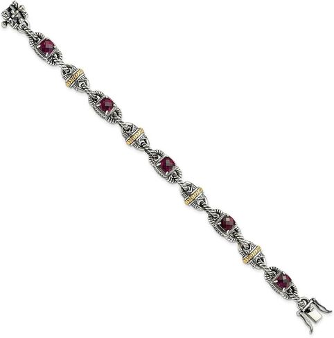 JewelryWeb 925 Sterling Silver Oxidized Box Catch Closure With 14k 5.71Rhodilite Garnet 7.25inch Bracelet 9.25mm Wide Link-Bracelet for Women in Saudi Arabia