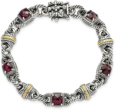 JewelryWeb 925 Sterling Silver Oxidized Box Catch Closure With 14k 5.71Rhodilite Garnet 7.25inch Bracelet 9.25mm Wide Link-Bracelet for Women in Saudi Arabia