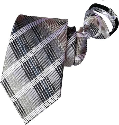 3.15" Adjustable Zipper Ties for Men Check Woven Pattern Mens Neckties Zipper Neck Tie Wedding Daily Dress Gifts in Saudi Arabia