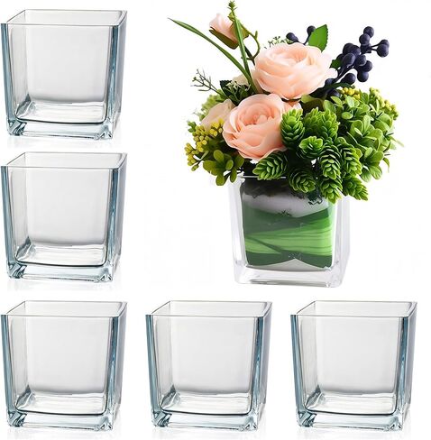 12pcs Square Glass Vases for Centerpieces, 3.15" Clear Short Glass Vase Cube Plant Terrarium, Candle Holder for Wedding Centerpiece, Office Decorations, Home Décor, Parties in Saudi Arabia