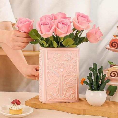 المزهريات الزخرفية على شكل كتاب للزهور لطيف السيراميك زارع ديكور المنزل عيد الميلاد الوردي زهرة زهرية رف الكتب طاولة الطعام مكتب الحلي لمحبي الكتب الهدايا in Kuwait