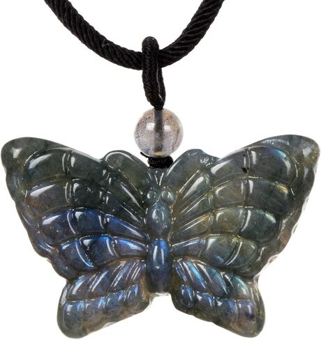 Justinstones Natural Gemstone Crystal Carved 40mm Butterfly Insect Totem Animal Guardian Pendant Necklace 22 inch in Saudi Arabia