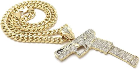 Iced Glizzy Gang Gun Pendant 6mm 18" 20" 24" 30" Cuban Chain Hip Hop Necklace RC4310 (Gold, 18) in Saudi Arabia