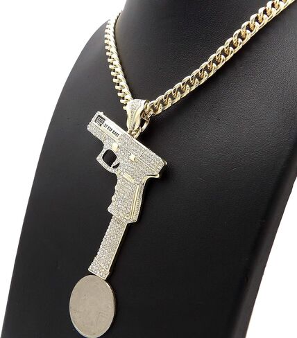 Iced Glizzy Gang Gun Pendant 6mm 18" 20" 24" 30" Cuban Chain Hip Hop Necklace RC4310 (Gold, 18) in Saudi Arabia