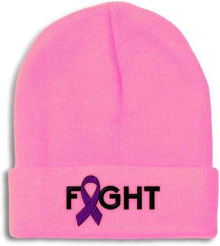 Beanies for Men Pancreatic Cancer Purple Ribbon Fight Skull Cap Winter Hats Women Acrylic One Size in Saudi Arabia