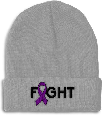 Beanies for Men Pancreatic Cancer Purple Ribbon Fight Skull Cap Winter Hats Women Acrylic One Size in Saudi Arabia