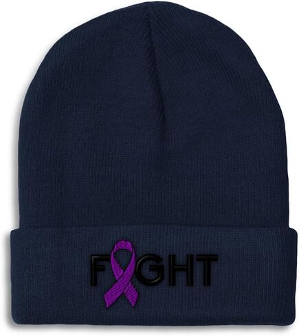 Beanies for Men Pancreatic Cancer Purple Ribbon Fight Skull Cap Winter Hats Women Acrylic One Size in Saudi Arabia