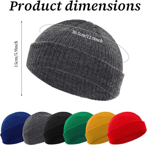 6 Pieces Short Fisherman Beanie for Men Women Roll-up Edge Knit Elastic Cap Winter Warm Hat in Saudi Arabia