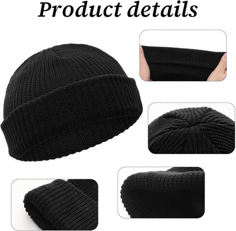 6 Pieces Short Fisherman Beanie for Men Women Roll-up Edge Knit Elastic Cap Winter Warm Hat in Saudi Arabia