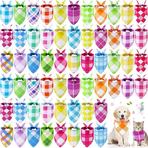 Sweetude 60 Pcs Winter Plaid Dog Bandanas Bulk Winter Pet Scarf Bibs Puppy Bandana Adjustable Washable Kerchief Pet Costume Accessories Grooming Supplies for Small to Large Cats Dogs in Kuwait