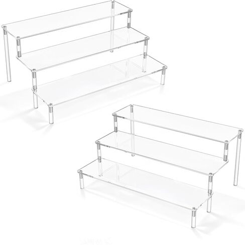 Acrylic Display Risers,Clear Display Risers Stand Small Mini Shelf 3 Tiered Cupcake Stand for Food Desserts Stand Shelves for Party Perfume Organizer Toys Figures Collections Cosmetic Products Tabletop Use in Kuwait
