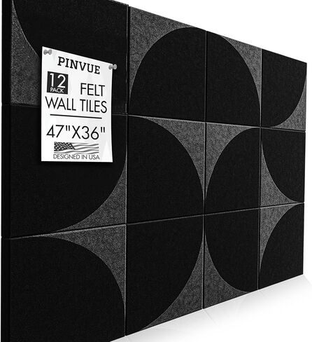 Felt Cork Board Phils - 12 حزمة من لوحات الفلين للجدران مع 60 دبابيس الدفع ودعم لاصق ، ديكور جدار المكتب المثالي البديل للمنزل أو المكتب أو الفصل الدراسي 48 × 36 - أسود ورمادي in Saudi Arabia