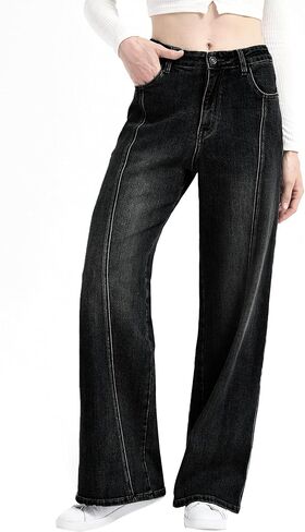 Women's Wide Leg Jeans High Waist Stretch Denim Pants Loose Fit Straight Leg Casual Trousers with Pockets in Saudi Arabia