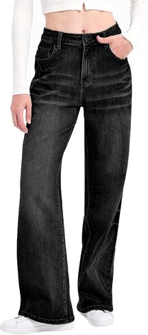 Women's high Waisted Loose Stretchy Jeans Wide Leg Tummy Control Straight Leg Denim Pants Baggy Trendy Jeans for Women in Saudi Arabia