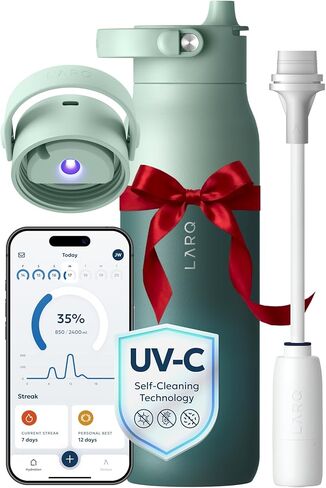 LARQ Bottle PureVis 2 34 oz - UV Water Purifier with Self-Cleaning + App Hydration Tracking, Insulated Stainless Steel Water Bottle | Reusable & Travel Friendly, 1-Year Warranty, Obsidian Black in Saudi Arabia