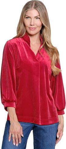 John-Mark Ruffle Collar Velvet Top with 3/4 Sleeves in Saudi Arabia