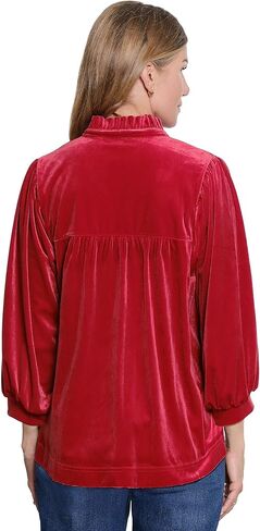 John-Mark Ruffle Collar Velvet Top with 3/4 Sleeves in Saudi Arabia