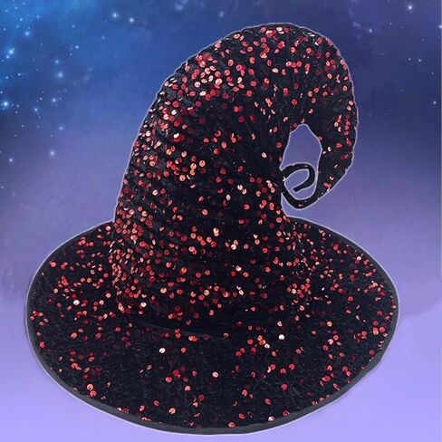 Halloween Costume Party Sequins Witch Hat Women Girl Wide Brim Taper Spire Men Wizard Pointed Cap Gifts in Saudi Arabia