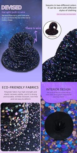 Halloween Costume Party Sequins Witch Hat Women Girl Wide Brim Taper Spire Men Wizard Pointed Cap Gifts in Saudi Arabia