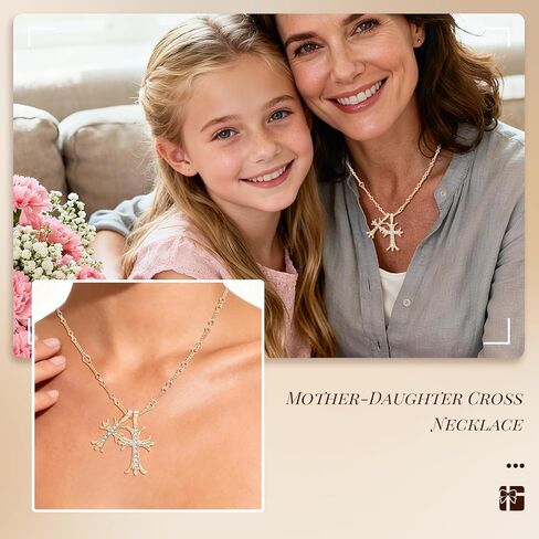 Cross Necklace 14K Gold Plated Double Cross Pendant Necklace Dainty Diamond Cross Charm Link Chain Choker Delicate Faith Jewelry Religious Gifts for Women or Friends in Saudi Arabia