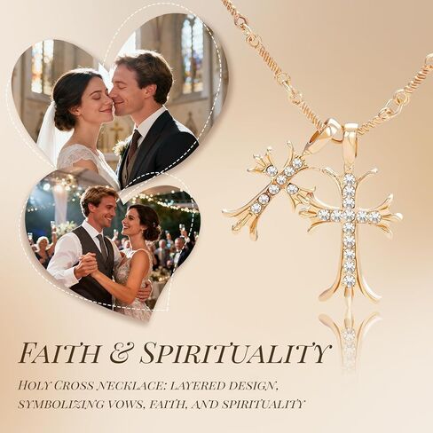 Cross Necklace 14K Gold Plated Double Cross Pendant Necklace Dainty Diamond Cross Charm Link Chain Choker Delicate Faith Jewelry Religious Gifts for Women or Friends in Saudi Arabia