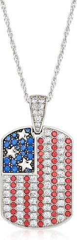 Ross-Simons 1.50 ct. t.w. Cz, 1.30 ct. t.w. Simulated Ruby and .30 ct. t.w. Simulated Sapphire American Flag Tag Adjustable Pendant Necklace in Sterling Silver in Saudi Arabia