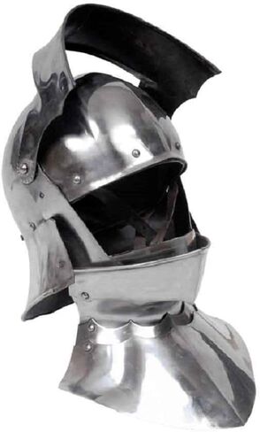 Medieval Gothic Sallet Helmet with Bevor Neck Armor Silver in Saudi Arabia