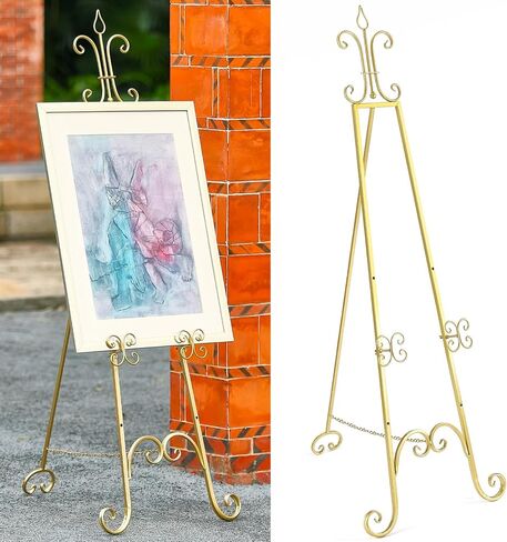 Gold Easel Stand for Sign, Adjustable Height Metal Easel Display Stand with Chain Support, Heavy Duty Easel for Sign, Wedding, Picture Frame, Mirror. (No Installation Required) in Kuwait