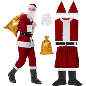 Santa Suit Costume for Men, Santa Suit Christmas Adults with Hat, Beard, Belt, Bag for Xmas Holiday Party Cosplay in Saudi Arabia