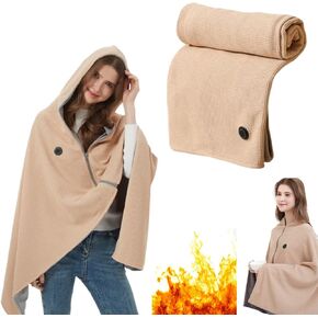 Heated Shawl Wrap for Women, Portable Electric Heated Shawl, Fast Heating USB Blanket Shawl with 3 Heating Levels, Soft Zipper Hooded Blanket Shawls for Indoor, Outdoor, Gifts (Not include power bank) in Saudi Arabia