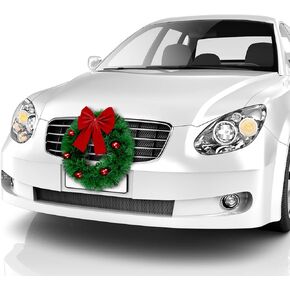 Bbto عيد الميلاد سيارة إكليل كبير إكليل الاصطناعي في الهواء الطلق عيد الميلاد الحرفية البلاستيك الصنوبر مع كرات حمراء القوس العلاقات كابل أسود وكؤوس شفط بيضاء لديكور السيارة in Saudi Arabia