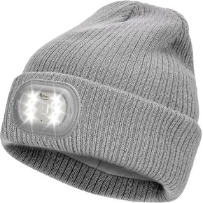 Unisex LED Beanie with Light, USB Rechargeable Headlamp Winter Knitted Hat, Christmas Gift for Men Women， Grey in Saudi Arabia