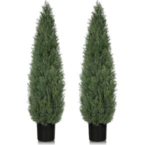 Artificial Cedar Topiary Trees 5 FT Faux Cedar Tree for Outdoor Planters Evergreen Plant, 60 inch UV Rated and Lush Fake Cypress Tree Shrubs for Gateway Front Door Porch Patio Garden, Set of 2 in Kuwait