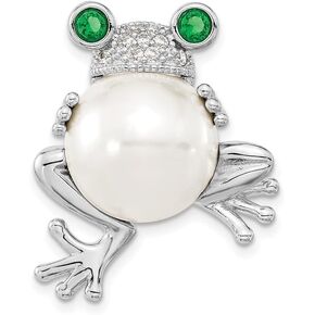925 Sterling Silver Cheryl M Rhodium-plated Cubic Zirconia and FWC Pearl Frog Pin Pendant (L-27mm, W-24mm) in Saudi Arabia