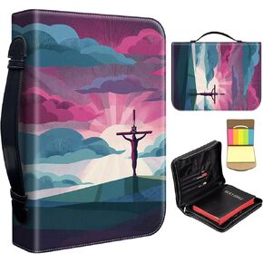 Bible Cover for Men Women,Large Leather Bible Case Fit Book Up to 11x8x2.4 in,American Flag with Cross Dove Bible Covers Bible Study Carrier Church Bags w/Handle & Zipper in Kuwait